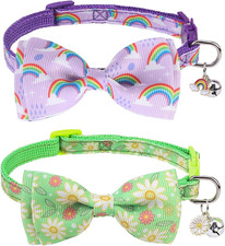 Cat Collar with Bells, 2 Pcs Breakaway Cat Collars with Adustable Bowtie, Safety