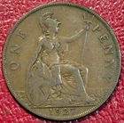 VINTAGE HIGH GRADE XF 1927 GREAT BRITAIN ENGLISH  PENNY-DEC303