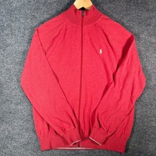 Polo Ralph Lauren Pima Cotton Full Zip Sweater Mens L Red Mock Neck Pony Logo