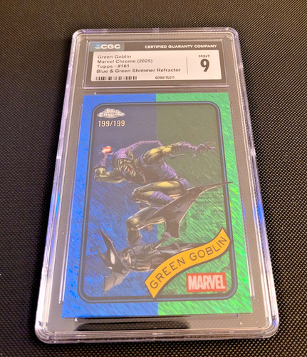 2025 Topps Marvel GREEN GOBLIN Blue Shimmer Refractor 199/199 BOOKEND 🔥 CGC 9