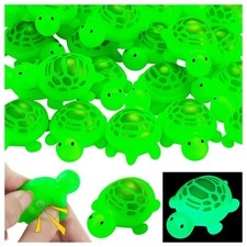 25PCS Rubber Turtle Bath Toys Glow in The Dark Green Floating Squeaky Sea Tur...