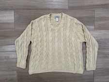 Vintage LL Bean Women's Fisherman Sweater SMALL Yellow Knit USA Y2K SEE PICS