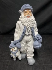 1998 The Encore Group, 11” Santa w/ Snowman Christmas Figurine White And Blue