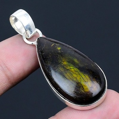 Green Labradorite Gemstone Handmade 925 Sterling Silver Jewelry Pendant 2.09''