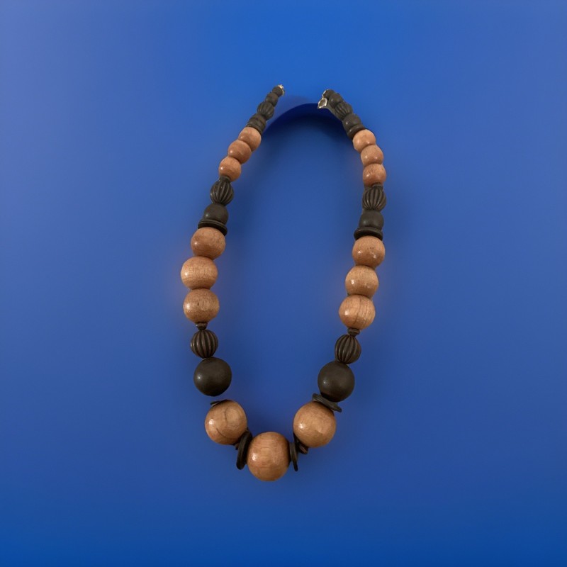 Round Wood Bead Chunky Choker Necklace 18 inches