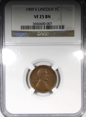 1909-S Lincoln Cent NGC VF25 BN Circulated Key Date 1C
