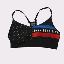 Victoria's Secret PINK Sports Bra Ultimate Lightly Lined Logo Black Medium NEW