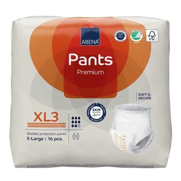ABENA PANTS XL3 PREMIUM Adult 16 Diapers Bladder Protection Incontinence 2400 ml