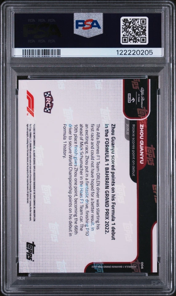 2022 Topps Now F1 Zhou Guanyu #4 /99 PSA 8 Red Rookie RC Debut Points Parallel - Image 2 of 2