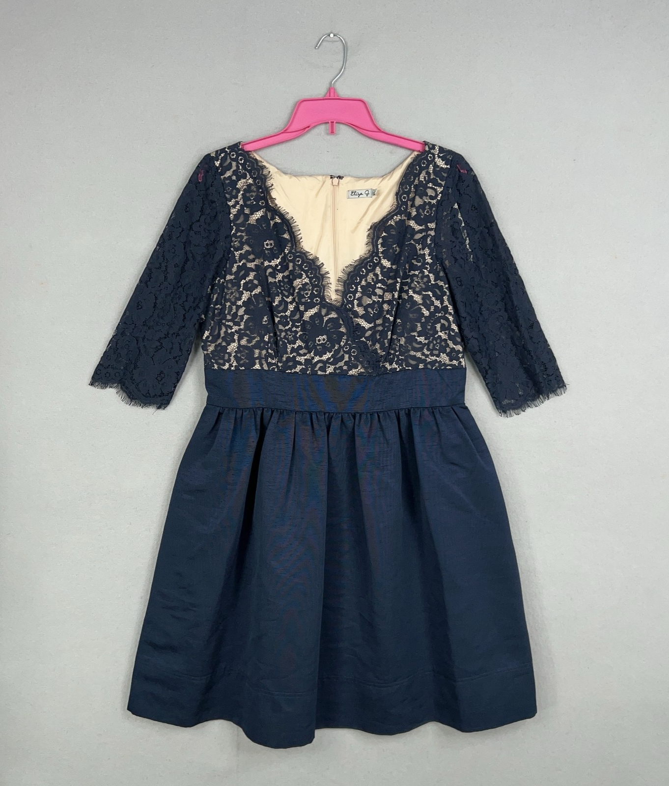 Eliza J Dress Women 16 Navy Blue Navy Lace Overlay Party Pockets Cocktail Formal