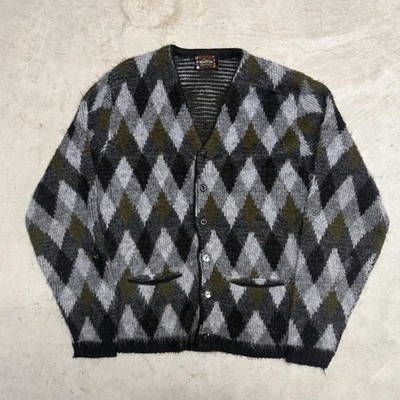 60s McGregor Midnight Sun Collection Cardigan Wool Sweater argyle shag  Size s