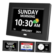7 Inch Clock with Day and Date for Elderly Large Display Digital 7in Black