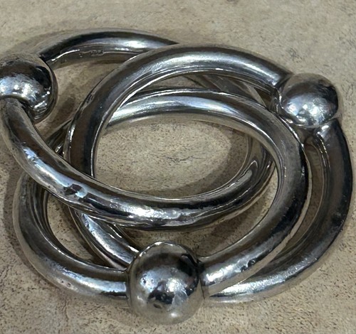 3 Ring Silver Baby Rattle/teether Lunt-C303 Vintage Classic Rattler Preowened
