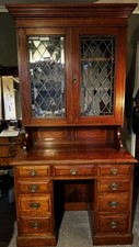 Antique Victorian Kneehole Desk With Glass Cabinet (Varnished, Hard Wood)