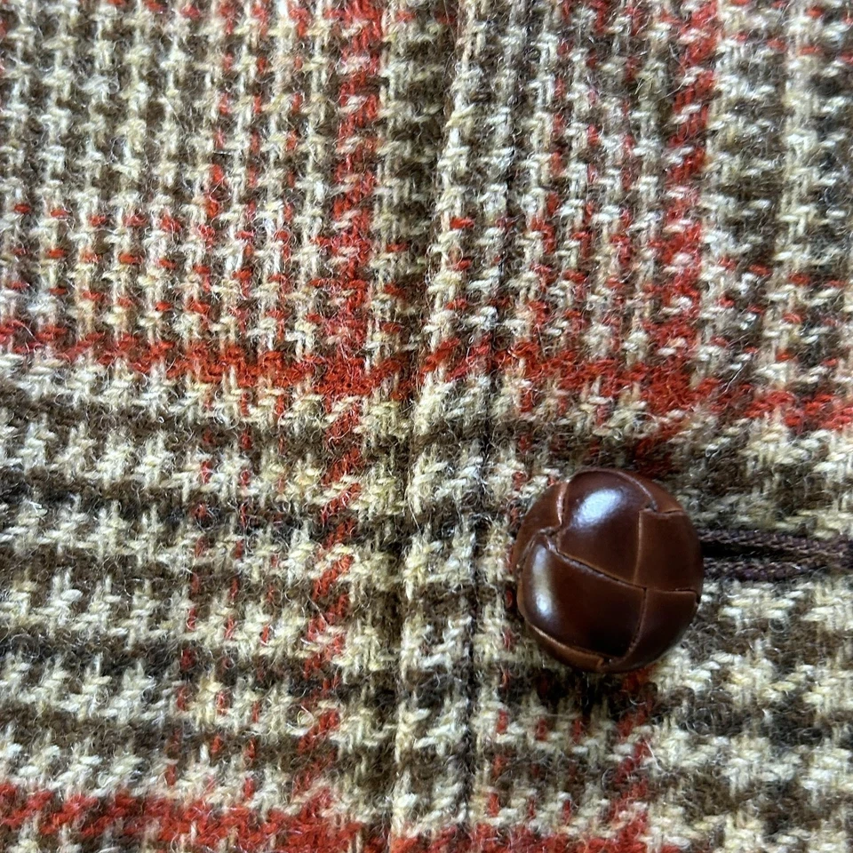 Jaqueta Pendleton Masculina Vintage Grande Lã Glen Xadrez Tweed Bolsos Remendo Vermelho - Imagem 4 de 4