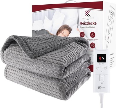 Elektrische Heizdecke 180x130 cm - 9 Temperaturstufen, Auto-Off-Timer, waschbar