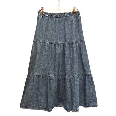 Vintage 90s J.J.J. Denim Tiered Maxi Skirt Prairie Cottagecore Western Casual