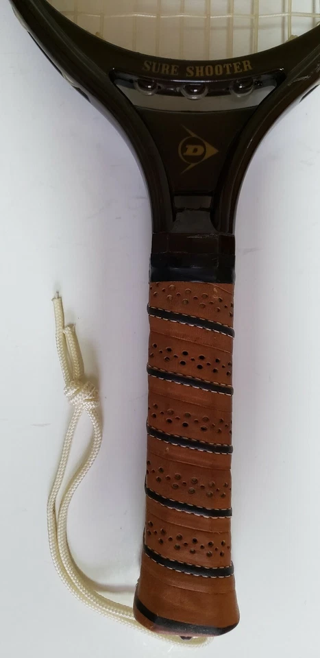 Raqueta de raquetball Dunlop Sure Shooter marrón Hecha en Japón empuñadura de cuero original Foto 4 de 4