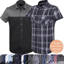 Mens BUTTON DOWN SHORT SLEEVE Tee Summer Casual Top Collared Western T Shirts