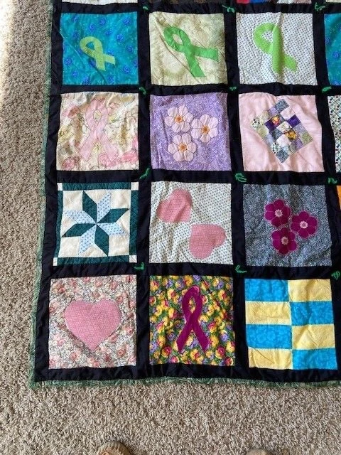 Hand Stitched Breast Cancer Awareness Quilt Various Patterns 64 x 54 EUC - Image 3 of 4
