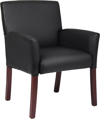 Box Arm Faux Leather Guest Chair, Black/Mahogany (B619)