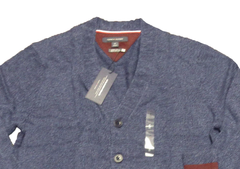 Suéter cárdigan Tommy Hilfiger para hombre azul mezcla de lana cuello en V Foto 2 de 3