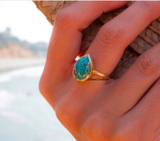 Blue Copper Turquoise Designer Ring 925 Silver Gift For Love All Size Ring