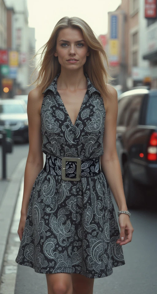 Женский широкий черный эластичный пояс с серебряной металлической пряжкой с принтом пейсли S M - Изображение 3 из 4