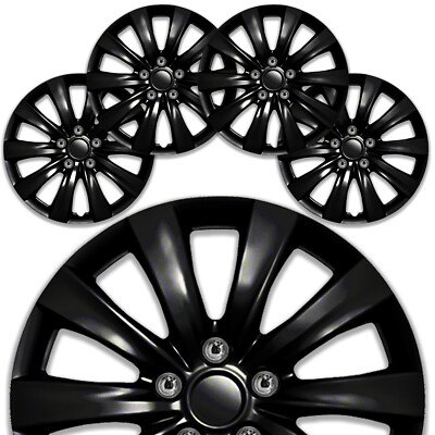 #ad 16quot; Set of 4 Steel Wheel Covers 10 Spoke Gloss Black Snap On Hub Cap R16 Tire $57.99