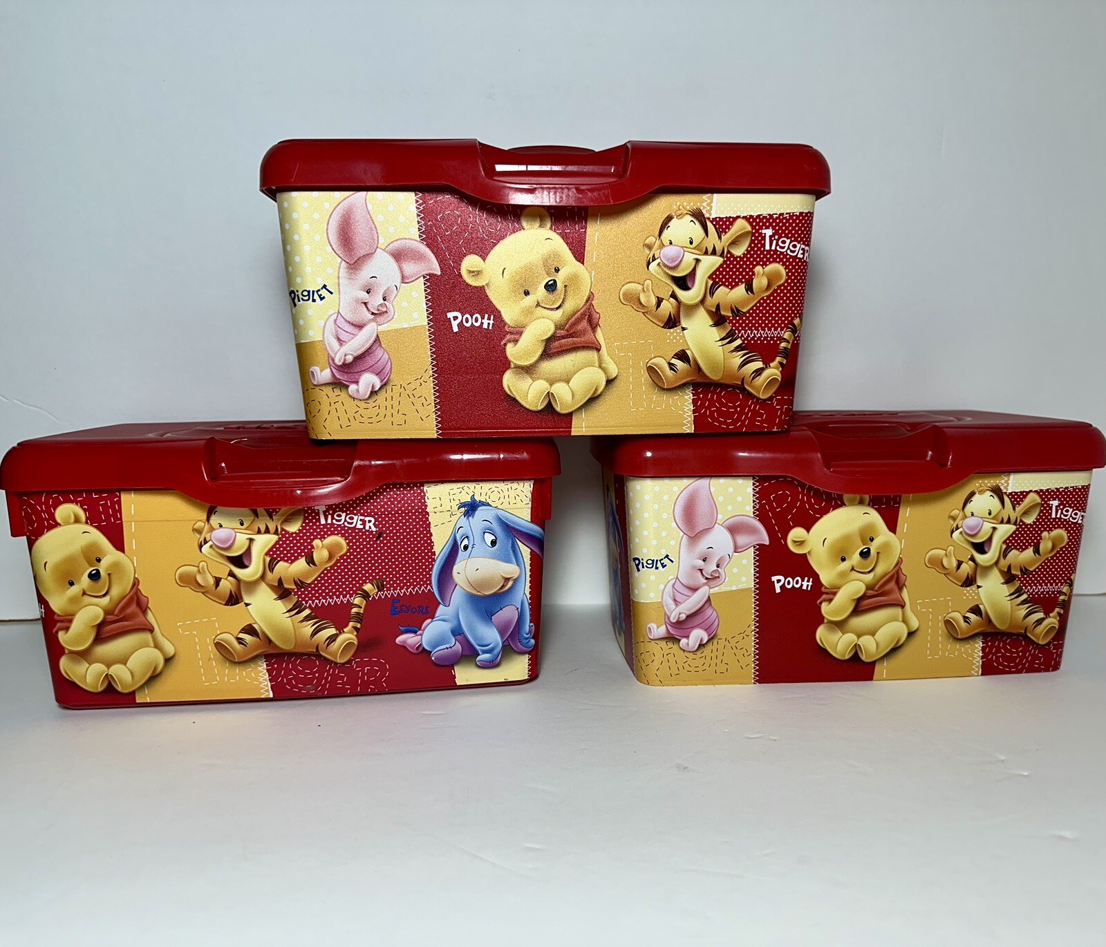 3 Huggies Winnie the Pooh Red Tub Baby Wipes Container Pop Up Dispenser