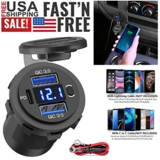 12V USB C Charger Port Fast Car Charger PD & QC Outlet Socket for Boat RV Marine