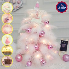 Pink Mini Christmas Tree Feather Ornament Cedar Home Office Decor Decoration US