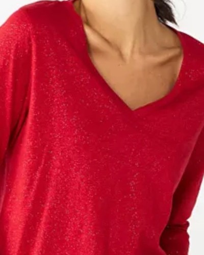Sonoma Long Sleeve V-Neck Tee Top Shirt Women's XL Petite - Glitter Shine Red - Picture 2 of 2