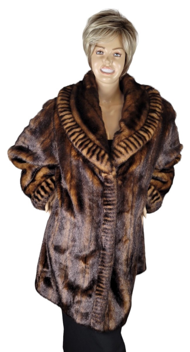 Dennis By Dennis Basso Faux Fur Brown Mink Fully Lined Coat Wide