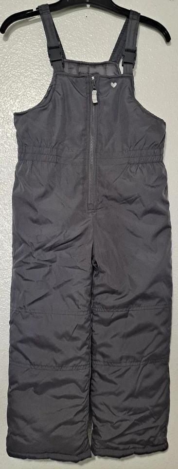 CARTER'S Niña Baberos de Esquí Grandes 6X Gris Nieve Babero Pantalones Correas Cremallera Corazón Plateado Foto 2 de 4