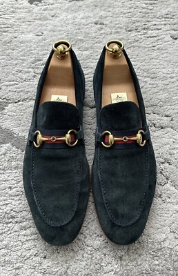 Authentic Gucci Web Gold Horsebit Blue Suede Mens Loafer US9  display picture 2