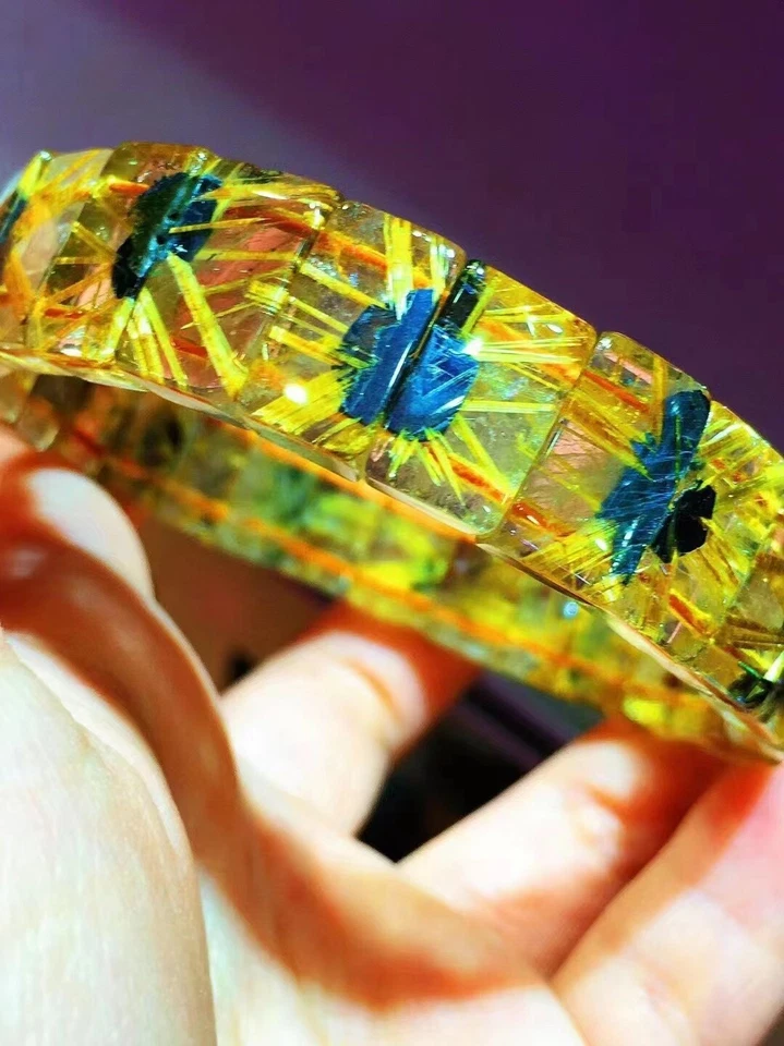 Brazalete de cuentas rectangulares de cuarzo de titanio rutilado oro natural 14x9 mm AAAA Foto 2 de 4