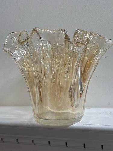 Tammaro MURANO Amber Handkerchief Ruffled Edge Hand Blown Glass Vase 8.75” Tall - Picture 14 of 21