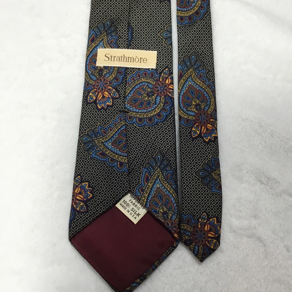 Corbata vintage de cachemira para hombre preppy 100 % seda hecha en EE. UU. azul/dorado/negro/rojo noche Foto 2 de 4