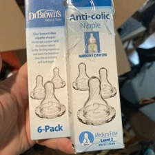 Dr. Brown's 6 Pk Natural Flow Anti-Colic Nipple Level 2 Medium Flow  3m+ NEW