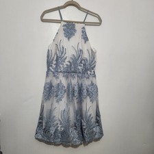 Altar’d State Blue Floral Lace Halter Dress Large L Fit & Flare Cocktail Wedding