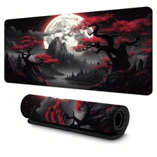 40*90cm Darkness Red Moon Gaming Desk Mat - Large Non-Slip Rubber Base Computer