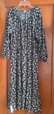 Old Navy Midi Dress Boho XL Black Floral Balloon Long Sleeve Waist Defined
