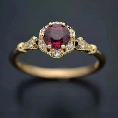 2Ct Round Cut Simulated Ruby Engagement Ring 14K Yellow Gold Plated