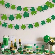 St Patricks Day Decorations 4PCS Felt Shamrock Garland Banner - NO DIY Shamrock