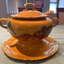 California Pottery USA  4 Pc Vintage Soup Tureen and Platter And Spoon