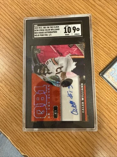 2023 Wild Card QB1 Caleb Williams Mojo Pink Foul Rookie RC Auto #'D 1/1 PSA 10/9