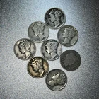 Lot of 8 Silver 90% dimes - 7 Mercury & 1 Barber