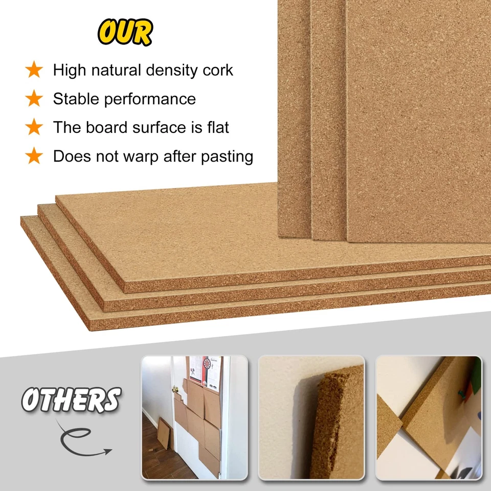 6 Pack Cork Board 12x12 - 1/4 Self-Adhesive Corkboards With 100 Push Pins, Bu... - Image 2 of 4