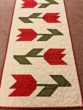 Hand Made Quilted Table Runner/ Topper /Mat 18" x 36" Red Cream